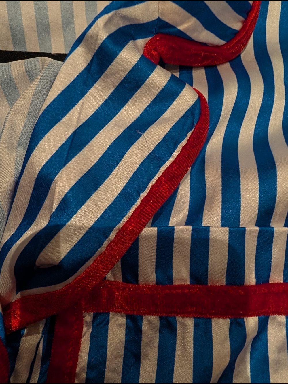 Pajama Shorts/Blouse Set Striped Blue & White with Red Velvet Trim Sz L - Picture 9 of 14